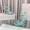 2024 Kvinnor Crystal Embelled High-Heeled Sandals Cross Stiletto High Heels Slide Slipper Mules Designer Heel Sandals Dress Shoes Factory With Box Top Quality