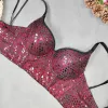 Camis e top con bretelline 2023 Nuovo francese Bustier Reggiseno Paillettes Glitter Canotta Donna Backless Cropped Tops Sexy Nightclub Party Canotta Costumi di scena