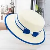 Wide Brim Hats Bucket Hats New Summer Womens Rowing Beach Hat Wide Silk Womens Casual Panama Hat Womens Classic Flat Bow Knot Straw Hat J240305