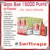 100% originale Geek Bar 15000 sigaretta elettronica usa e getta 17 gusti 16ml Pod batteria ricaricabile 650mAh 15K soffi Vape Kit