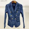 Vestes pour femmes High Street Banquet Mariage Cocktail Party Designer Blazer Métal Lion Denim Blazer Manteau extérieur 240305