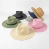 Breda brimhattar hink hattar 2023 Nytt vanligt band Panama Straw Hats for Women Summer Beach Hats Wide Brim Sun Hat Funeral Church Derby Fedora Cap Upf50+ J240305