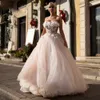 Strapless moderne bruidsjurk voor dames 3D applicaties mouwloos staaflijst rits vloerlengte tule kleed de mariee 326 326
