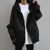 KORAEAN Stil Hoodies Zipup Harajuku överdimensionerade fasta fickhuvtröjor Hösthöga långärmad lös basebolljacka 240223