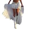Skirts Women Boho Skirt Evening Party Summer Clothes Elastic Band Waist Flowy Irregular Ruffle Asymmetrical Midi