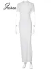 Kleid Joskaa Weiß Kurzarm Bodycon Maxi Kleid Frauen Sexy Club High Split Elegante Ferien Mode 2023 Sommer Party Clubwear