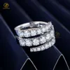 18k White Solid Gold Statement Thick 3 Row Round Hip Hop Rings for Men Women Size 6-9 Moissanite Ring