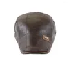 Berets Painter Cap Cabbie Solid Color British Style Sboy Leather Flat Forward Peaked Korean Hat Men Beret