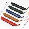 Solid Pencil Case Holder for Pen Pu Leather Pencilcase Writing Materials Stationery Storage Bag Office School Supplies Gift