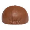 Berets PU Leather Hats Autumn Winter Women Solid Octagonal Sboy Cap Vintage Stylish Artist Painter Caps Ladies Accessories