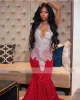 Sparkly Red Sequined Mermaid Prom Dresses For Black Girls Sheer Halter Neck Rhinestones Formella festklänning Tärnade aftonklänningar