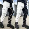 Mens Casual Black Cargo Pants Gym Löst plusstorlek Randig Multi Pocket Sports Fitness Hip Hop Jogger Trousers Pantalones Hombre 240304