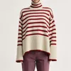 Tidig höstkvinnor Turtleneck tröja Pullover Hem Slitt Loose Stripes Långärmad varm kvinnlig Retro Jumper Tops 240223