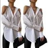 Ontwerp dames luxe blouseoverhemden mode off-shoulder sexy voor dames zwart wit kraagvorm revers lange mouwen bedrukt losvallend jasje blouseoverhemden