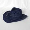 Ampla Brim Chapéus Bucket Chapéus Chapéu de Cowboy Moda Oco Handmade Cowboy Chapéu de Palha Mens Verão Ao Ar Livre Viagem Praia Chapéu Unissex Cor Sólida Western Cowboy Hat J240305