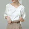 Blouse Satijn Damesoverhemden Nieuwe zijde Effen Casual blouses Losse lente/zomer dameskleding MODE Lange mouwen Witte tops