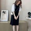 Dresses New Pregnant Women Clothes for Summer Short Sleeve Cotto Top Strap Chiffon Dress Twinset Loose Maternity Dress