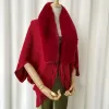 Cardigan Donna Scialle lavorato a maglia invernale con collo in pelliccia sintetica con nappa Poncho elegante femminile lungo avvolgente caldo Mantello Mantello