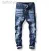 Herren-Jeans, Herren-Abzeichen, Rips, Stretch, Schwarz, Herrenmode, schmale Passform, gewaschene Motorrad-Denim-Hose, getäfelte Hip-Hop-Hose 10200 240305