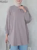 Tops ZANZEA elegante feminino 3/4 manga o pescoço blusa casual outono sólido camisa de trabalho casual dubai turquia abaya hijab topos blusas muçulmanas