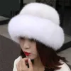 Czapki czaszki czapki moda Furry Winter Winter Faux Fox Fur Brim Faux Fur Hat Beret Warm Cap T221020280W