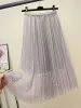 Saia peonfly elegante cintura alta tule saias femininas midi saias plissadas 2022 primavera verão coreano malha elástica tutu saias rosa azul