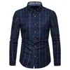 Men's Casual Shirts White Mens Plaid Dress Slim Fit Long Sleeve Button Down 2024 Fashion Men Work Business Brand Shirt Chemise Homme