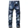 Mannen Meer Badge Slim Fit Jeans Rechte pijpen Gewassen Modeontwerper Sreetwear Painted Biker Heren Denim Broek Broek Big Size 896