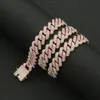 En gros 12mm or chaîne à maillons cubains cristal strass plaqué or rose Miami chaîne à maillons cubains collier chaînes pour hommes bijoux