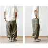 Pantalon Cargo multi-poches pour hommes, décontracté, couleur unie, droit, Baggy, jambes larges, court, longueur cheville, 240228
