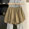 Shorts Solid Shorts for Women Casual Loose Flower Bud Aline Wide Leg Fluffy Shorts Elastic Waist Lantern Pants Workwear Women Clothing