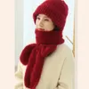 Chapeau et écharpe en peluche tout-en-un tricoté pour femme, bonnet chaud et épais, Protection des oreilles, pour le Ski en plein air, hiver, 240227