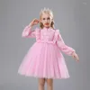 Robes pour filles, manches longues, boutons avec nœud, Style floral, princesse, Costume personnalisé pour occasions spéciales, vêtements pour enfants, 2024