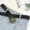 Bälten pärlstav smycken pu läder bälte elegant metall spänne etnisk vind bred koreansk blå sten enkel