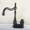 Bathroom Sink Faucets Oil Rubbed Bronze Deck Mounted Single Handle 2 Hole Faucet Kitchen Swivel And Cold Mixer Taps Nsf831