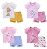 nyfödd set söt tryck bomull mjuk pojkar flickor kläder 2 st baby pyjamas unisex barn kläder set 2103099599228