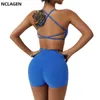 NCLAGEN Women Yoga Set 2 szt. Aktywne noszenie sportów Bra Biker Shorts Legginsy Fitness Suit Ćwiczenie SZOKA GYM SORTWEAR 240228