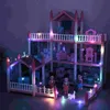 House for Little Girls Dolls Toys With Light Strip PP DIY Mansion Playhouse Building Playset Child 240223