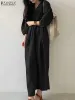 Elbise Zanzea Kadın Nedensel Maksi Uzun Elbise Femme Puf Sleeve Tatil Çöp Moda Yaz Elbise Vintage Gevşek Piled Vestidos Büyük Boy