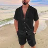 Survêtements pour hommes Summer Chemise à manches courtes et pantalons à manches courtes Mens Casual Loose Two-Pièce Ensemble 2023 Mens Beach Holiday Coton Lin Set J240305