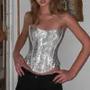 Dames Tanks IAMSURE Clubwear Sparkle Glitter Corset Top Sexy Slim Solid Slash Neck Mouwloos Tank Tops Dames 2024 Zomer Fashiin Dames