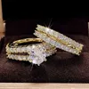 Band Rings Huitan Tren Hollow Set Rings Full Bling Iced Out Cz Stone Luxury Women Wedding Compling Rings 2pcs مجموعة مجوهرات قطرة الشحن L240305