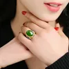 Cluster Rings Gorgeous Natural Color Onyx Green Jade Stone Adjustable Open For Women Chinese Style Vintage Bohemian Elegant Jewelry Gift
