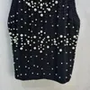 Gratis frakt 2024 Knitting Black/White O Neck Sleeveless Women T Shirts Designer Pearls Crystals Short Women Tops 3055