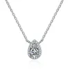 Ny päronklippning 1ct 2ct White Gold Rodio Joyeria Fashion Jewelry Moissanite Drop Silver Necklace Chain for Women