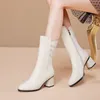 Casual Shoes High-heeled Mid-boots Women 2024 Fashion Side Zipper Round Toe Boots Outdoor Comfortable