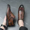 Brown Men Dress Shoes Stone Grain Oxfords Square Toe Lace-up Black Business Mens Shoes Size 38-45