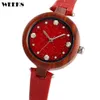 Wristwatches Women Wood Watch Rhinestone Diamond Small Leather Band Ladies Watches Bamboo Wooden Wristwatch Female Clock Relogio M248i