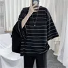 Cool summer oversized mens T-shirt funny Harajuku T-shirt street clothing womens stripes Japanese hip-hop loose half sleeved mens T-shirt 240305