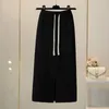 Spódnice Kobiet Sweter Spódnica A-line midi z wysokiej talii żeńska zima długie ciepłe dzianie przednie podzielone dna A28